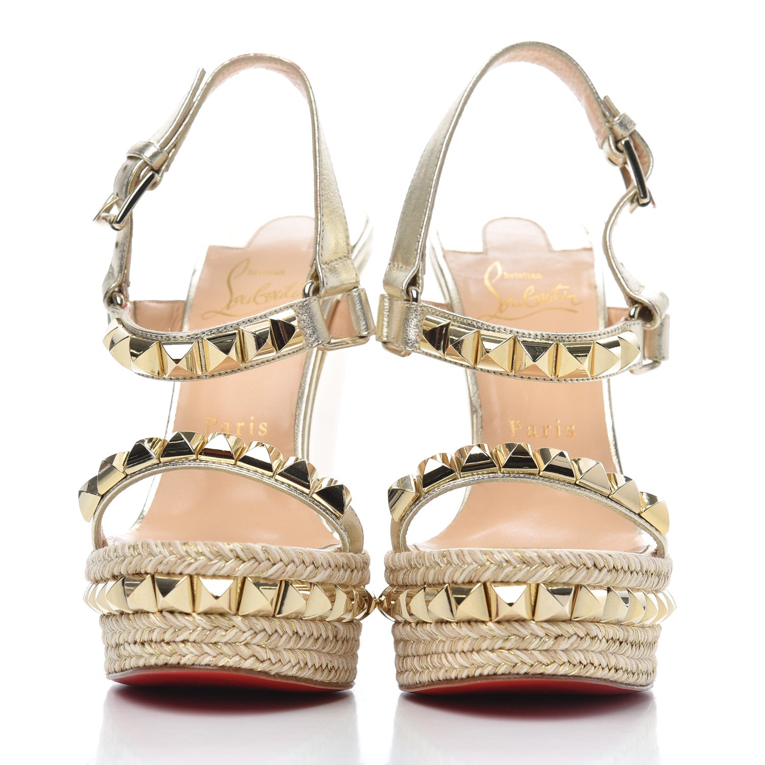 Christian Louboutin Nappa Silk Cataclou 140 Wedge Sandals 36 Sahara Light Gold 2 of 11
