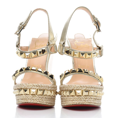 Christian Louboutin Nappa Silk Cataclou 140 Wedge Sandals 36 Sahara Light Gold 2 of 11