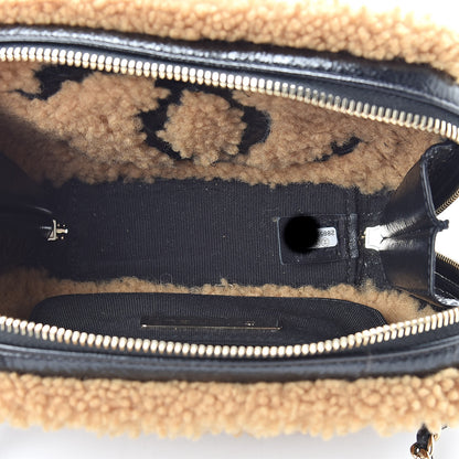 Chanel Shiny Crumpled Sheepskin Shearling CC Mania Waist Bag Black Light Brown 5 of 10