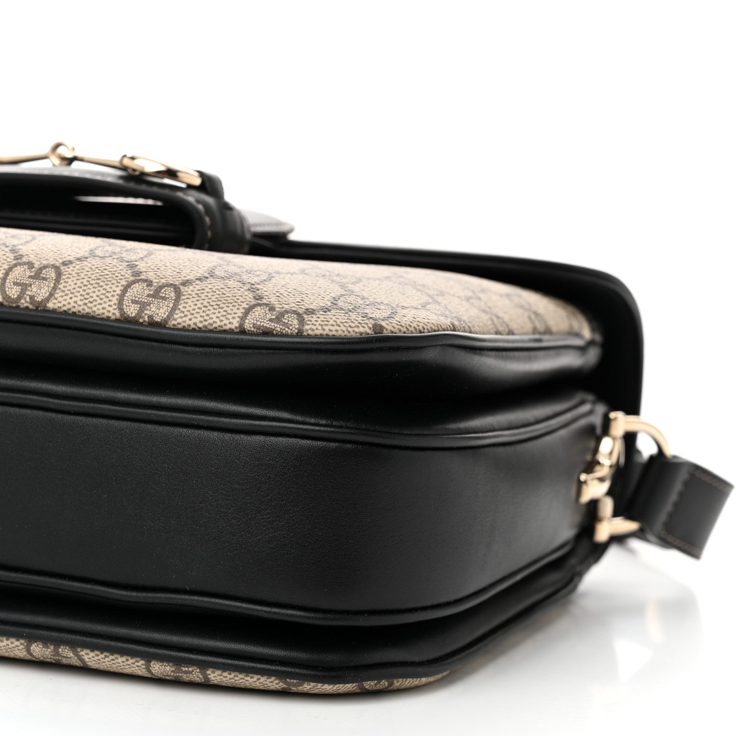 Gucci GG Supreme Monogram Horsebit 1955 Soft Small Shoulder Bag Beige Black 9 of 9
