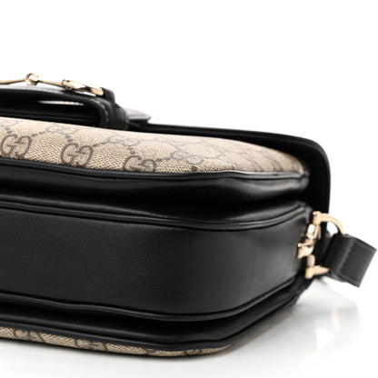 Gucci GG Supreme Monogram Horsebit 1955 Soft Small Shoulder Bag Beige Black 9 of 9