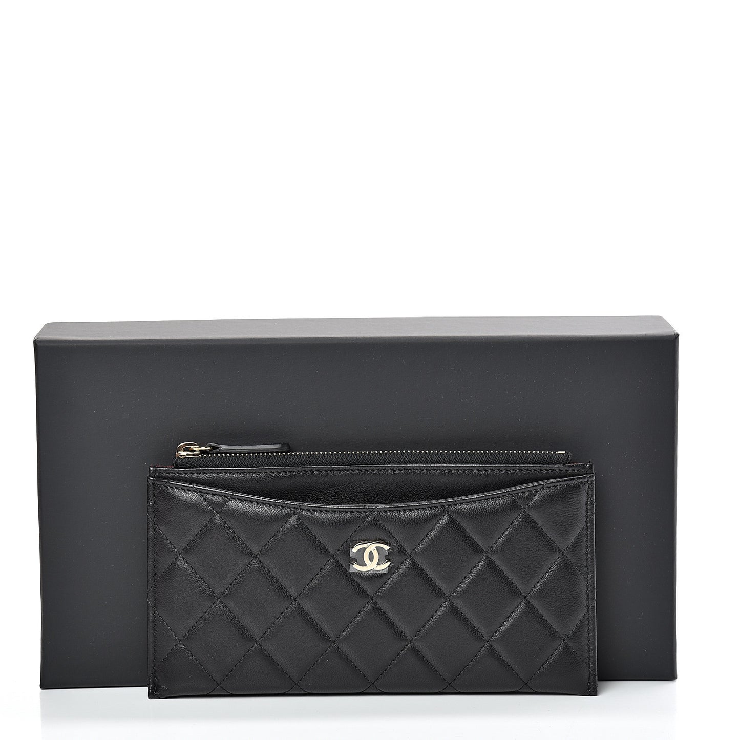 Lambskin Quilted Classic Zip Pouch Black
