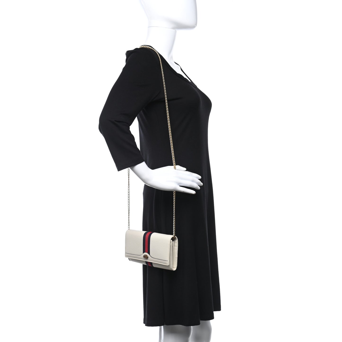 Textured Calfskin Web Ophidia Wallet On Chain Mystic White
