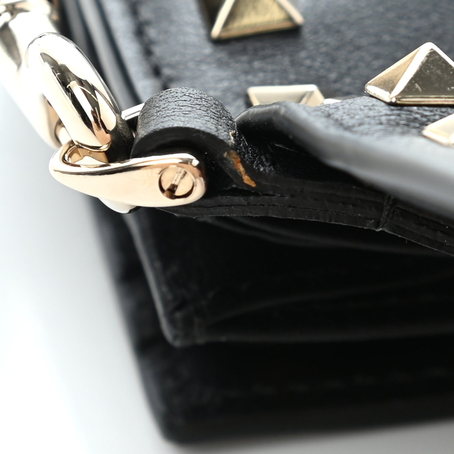 Calfskin Rockstud Wristlet Travel Wallet Black