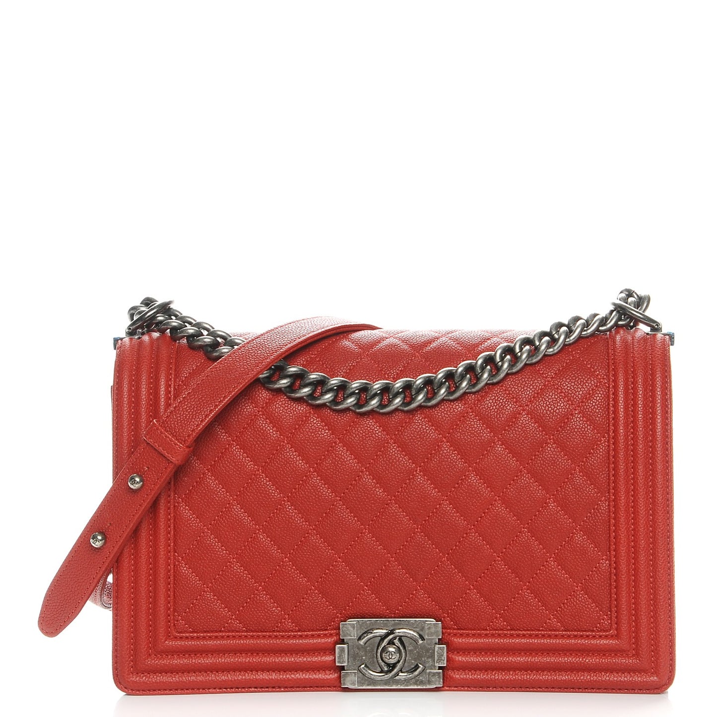 Caviar Quilted New Medium Boy Flap Red