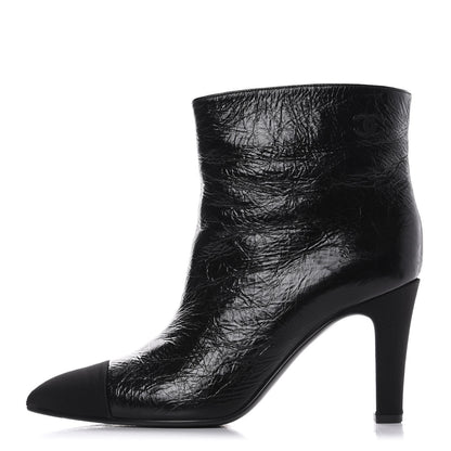 Chanel Crumpled Calfskin Satin Cap Toe Short Ankle Boots 39 Black 1 of 14