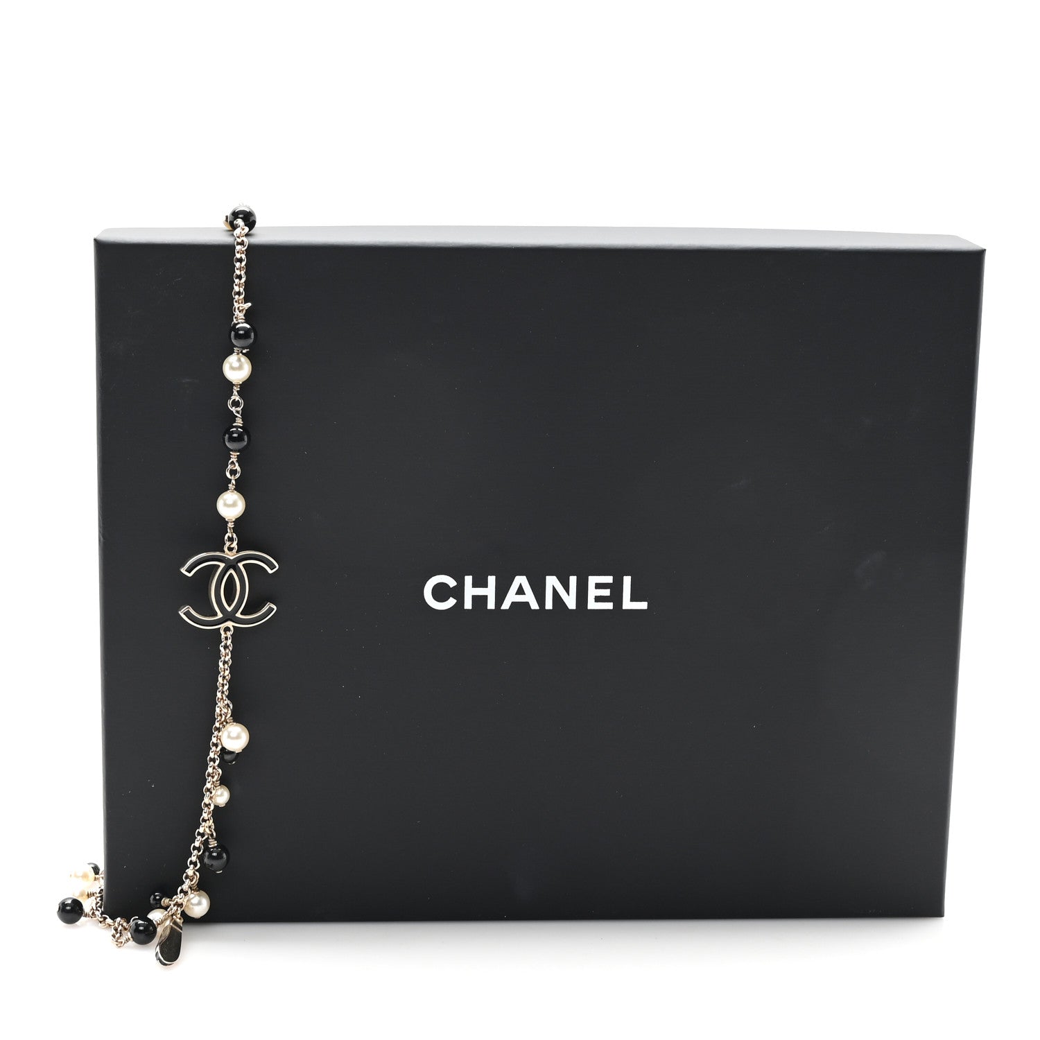 Chanel Resin Pearl Bead CC Charms Necklace Gold Black 5 of 5