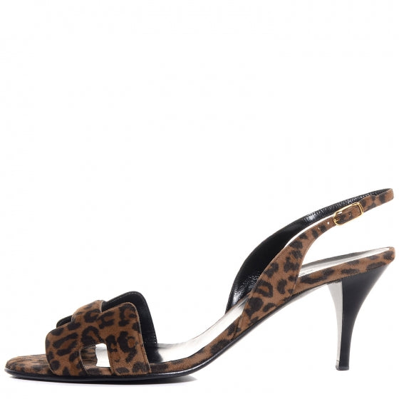 Hermes Leopardino Printed Suede Goatskin Night 70 Slingback Heels 40 1 of 6