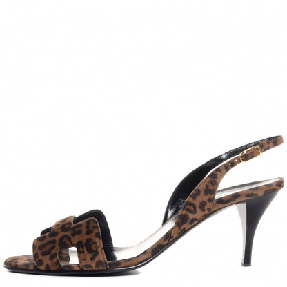 Hermes Leopardino Printed Suede Goatskin Night 70 Slingback Heels 40 1 of 6