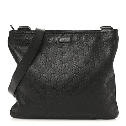 Gucci Guccissima Medium Flat Messenger Bag Black 1 of 10