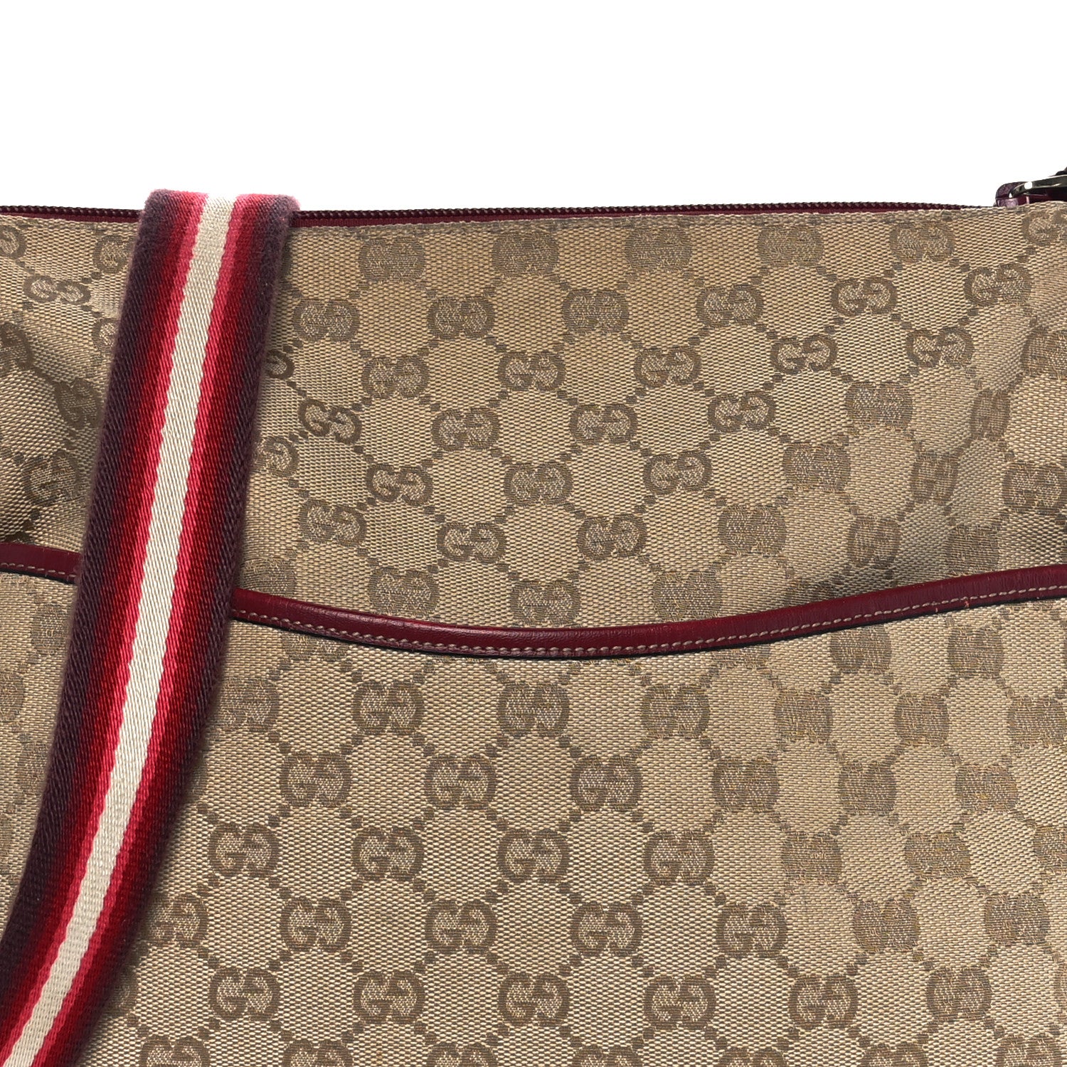 Gucci Monogram Calfskin Perforated Medium Flat Messenger Bag Red 6 of 12