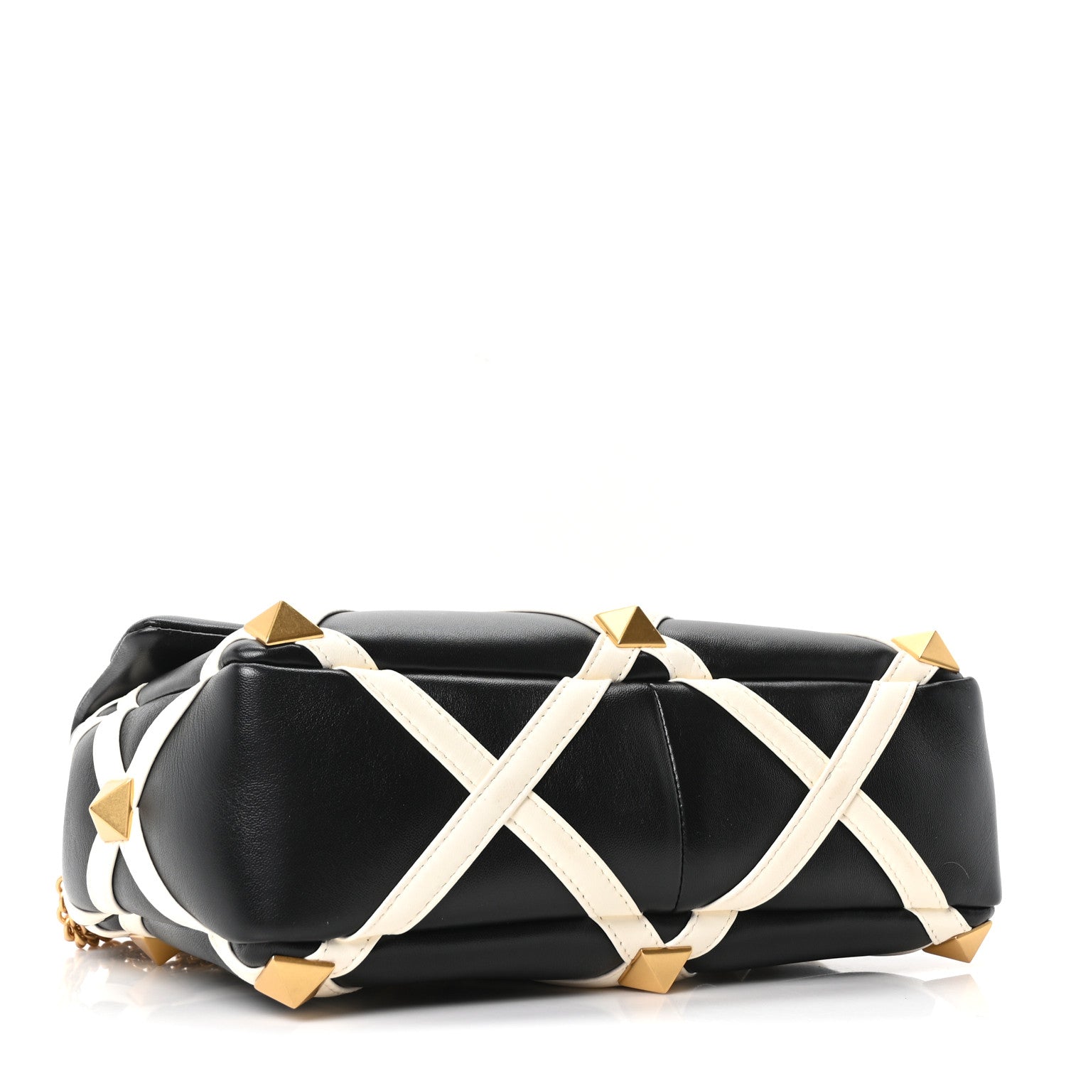 Valentino Garavani Nappa Large Roman Stud Shoulder Bag Black White 3 of 8
