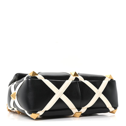 Valentino Garavani Nappa Large Roman Stud Shoulder Bag Black White 3 of 8