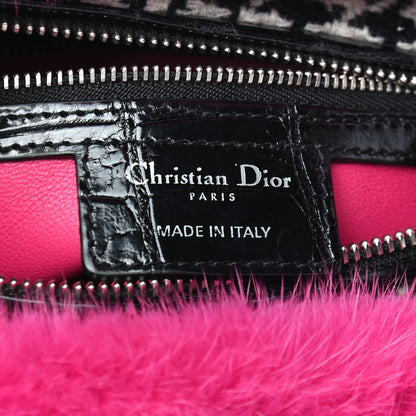 Christian Dior Tweed Crocodile Mink Plaid Medium Lady Dior Black Pink White 6 of 9