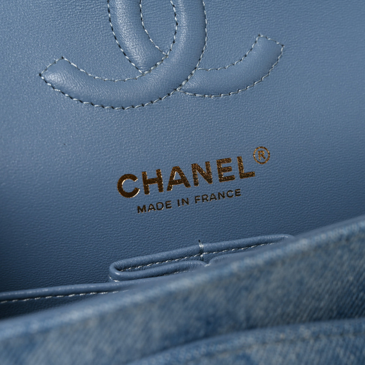 Chanel Printed Denim Quilted Small Double Flap Light Blue 6 of 11