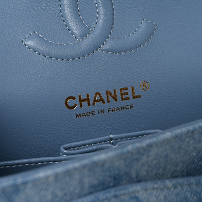 Chanel Printed Denim Quilted Small Double Flap Light Blue 6 of 11