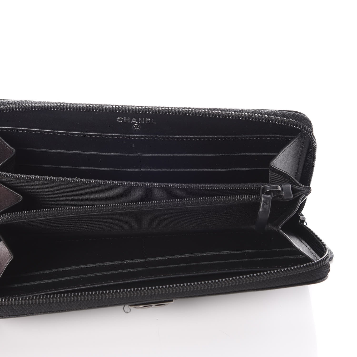 Chanel Distressed Patent Quilted Boy Zip Around Wallet Black 6 of 10