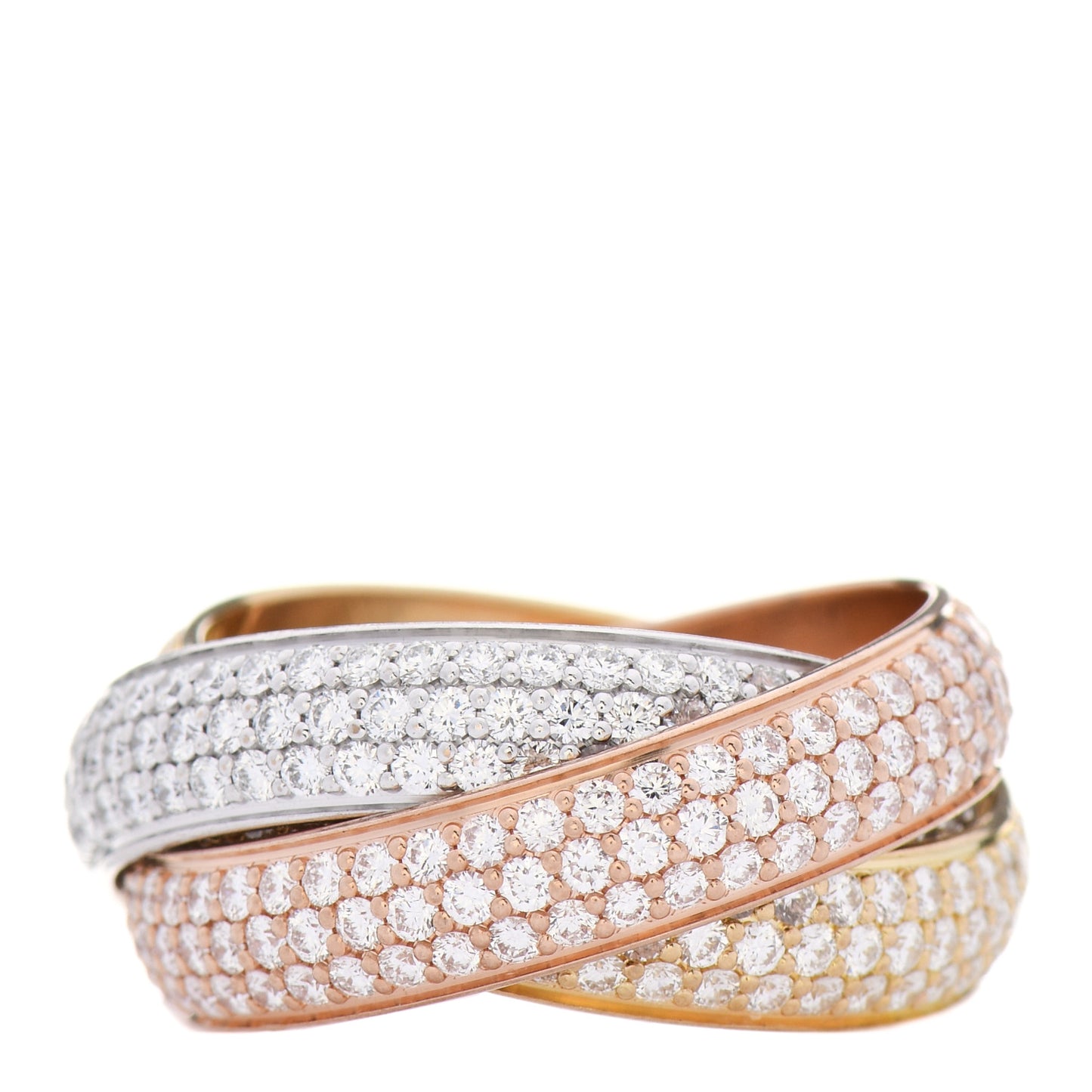 18K White Yellow Pink Gold Diamond LM Trinity Paved Ring 59 8.75