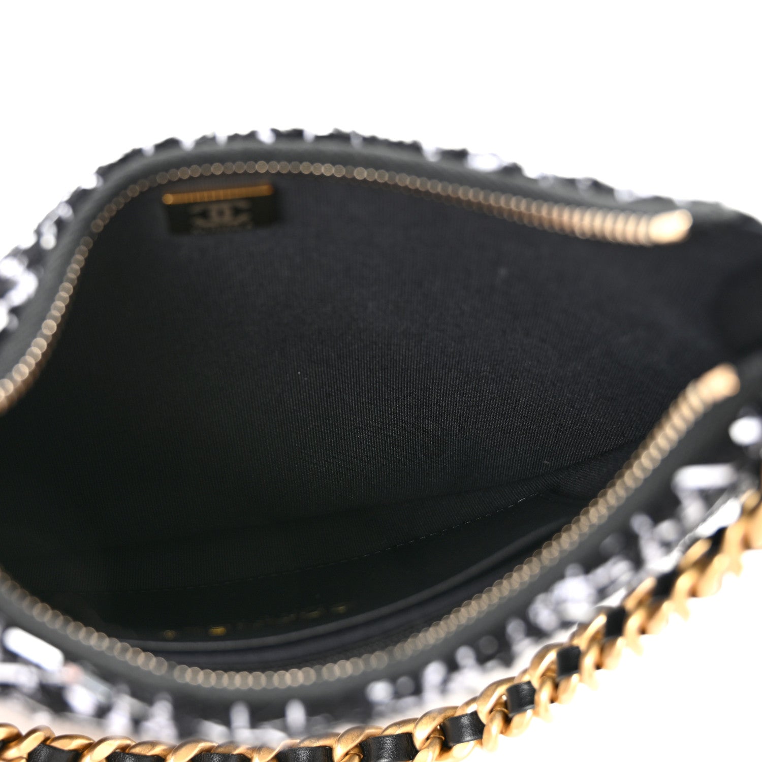 Chanel Tweed Sequin Quilted Trendy Chain Around Hobo Black White 5 of 11