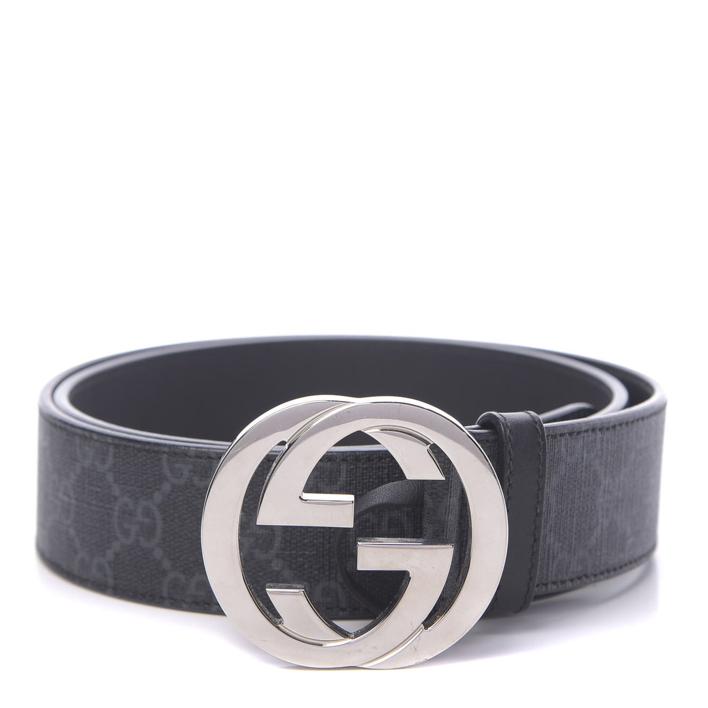 GG Supreme Monogram Selleria Calfskin Interlocking G 40mm Belt 90 36 Black Grey
