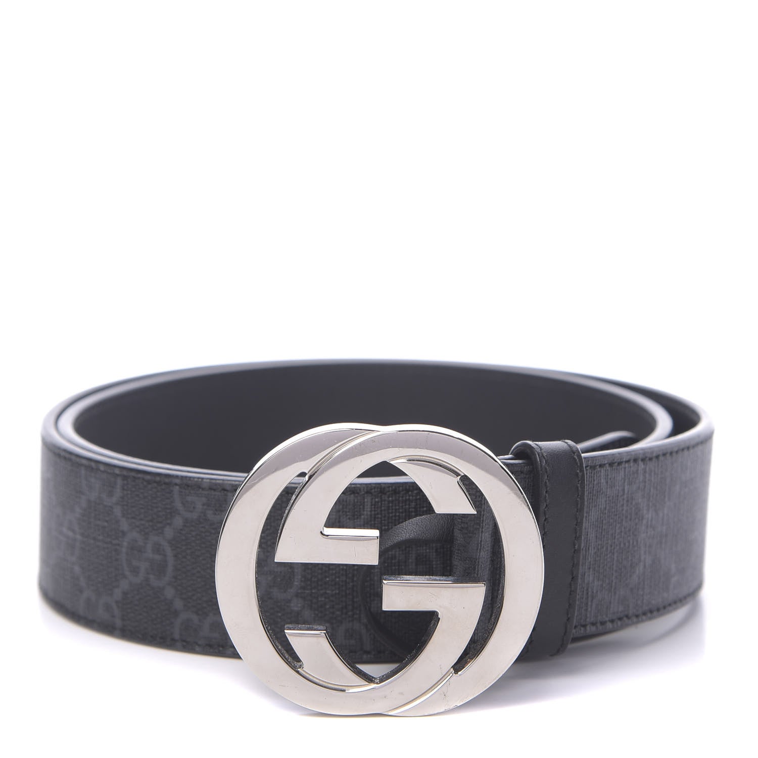 Gucci GG Supreme Monogram Selleria Calfskin Interlocking G 40mm Belt 90 36 Black Grey 1 of 6