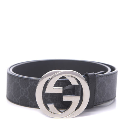 Gucci GG Supreme Monogram Selleria Calfskin Interlocking G 40mm Belt 90 36 Black Grey 1 of 6