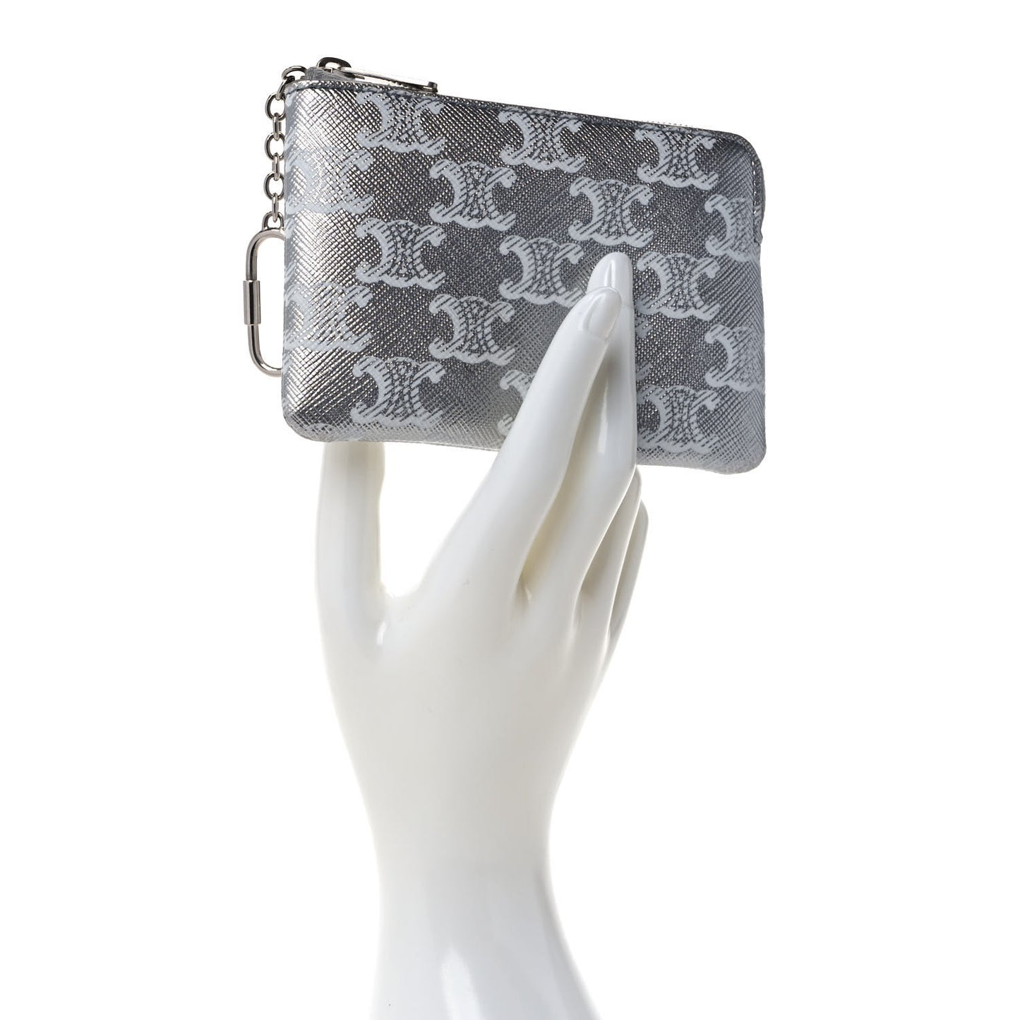Triomphe Canvas Coin and Card Pouch Silver White