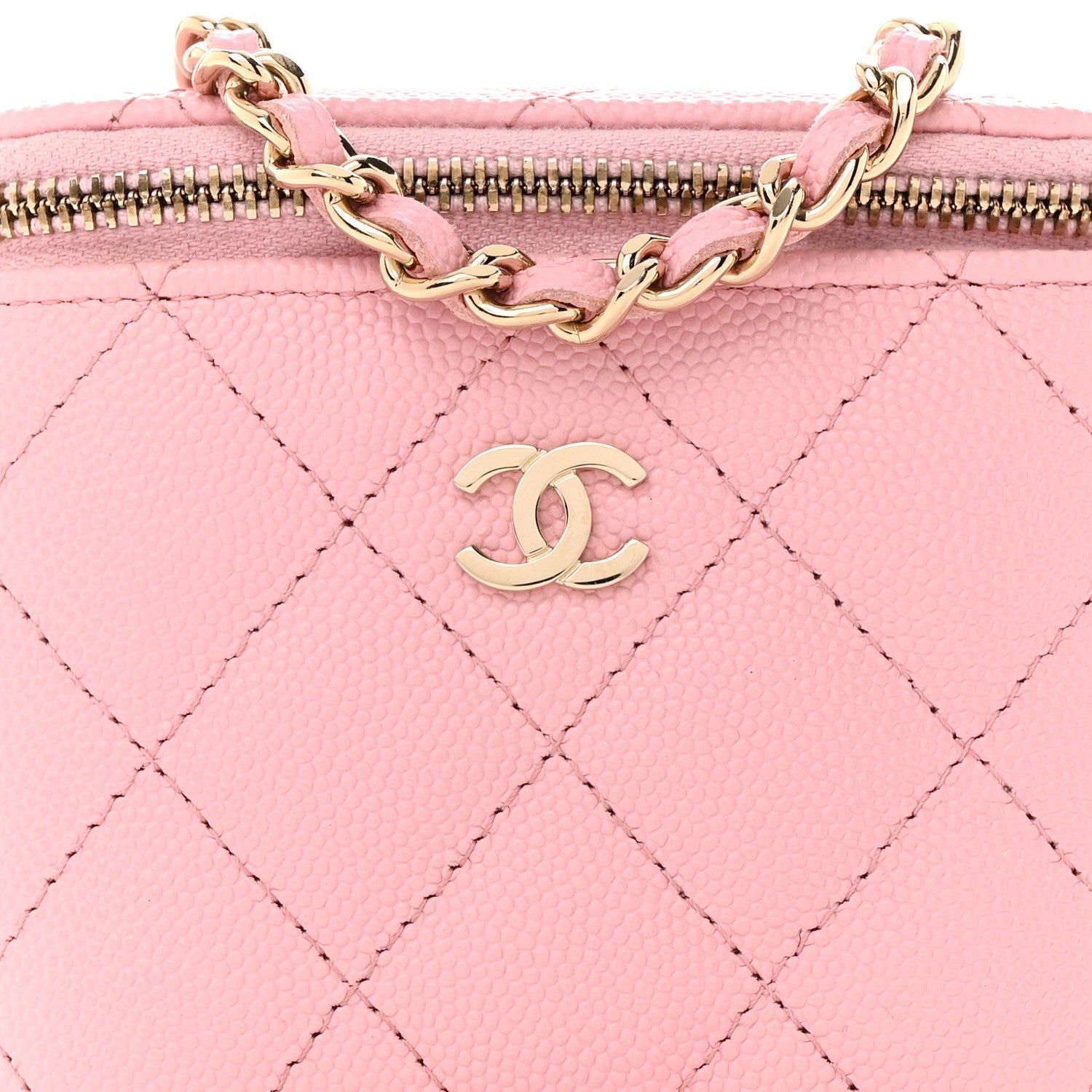Chanel Caviar Quilted Mini Vanity Case With Chain Pink 8 of 10