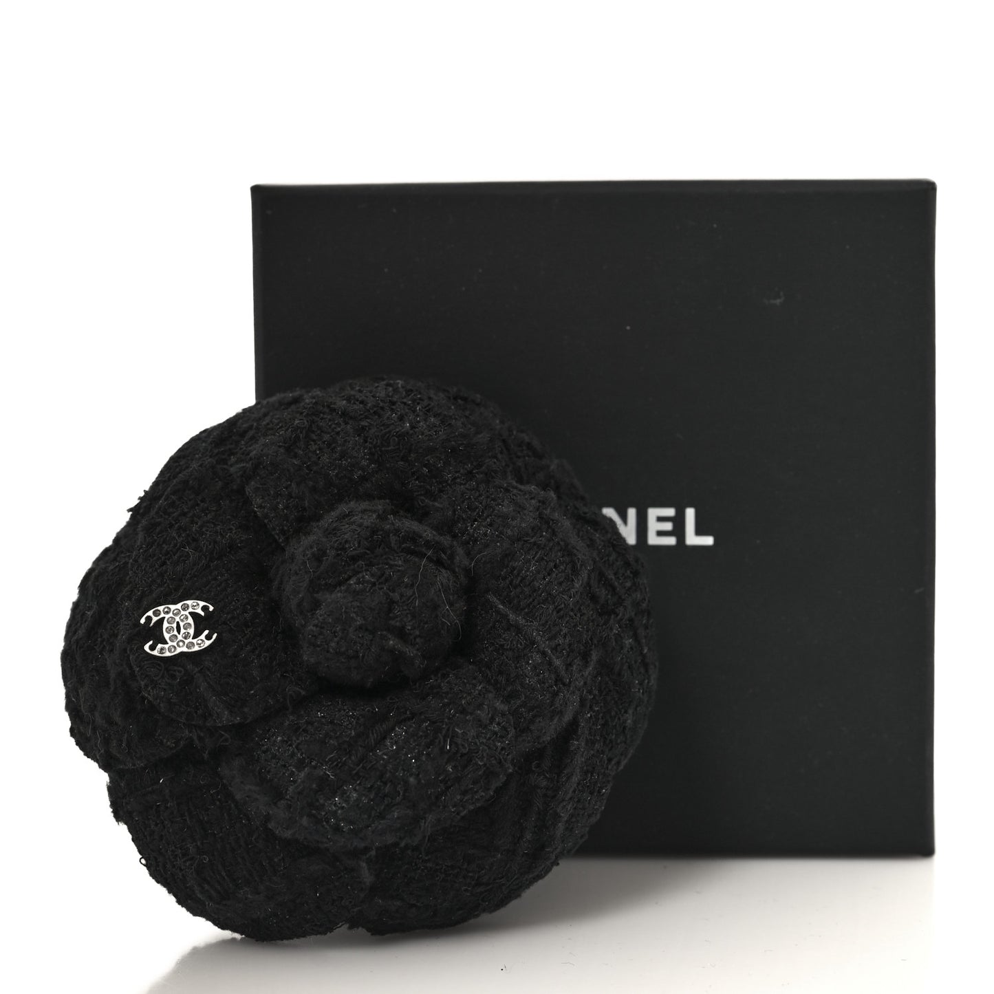 Tweed Camellia CC Pin Brooch Grey