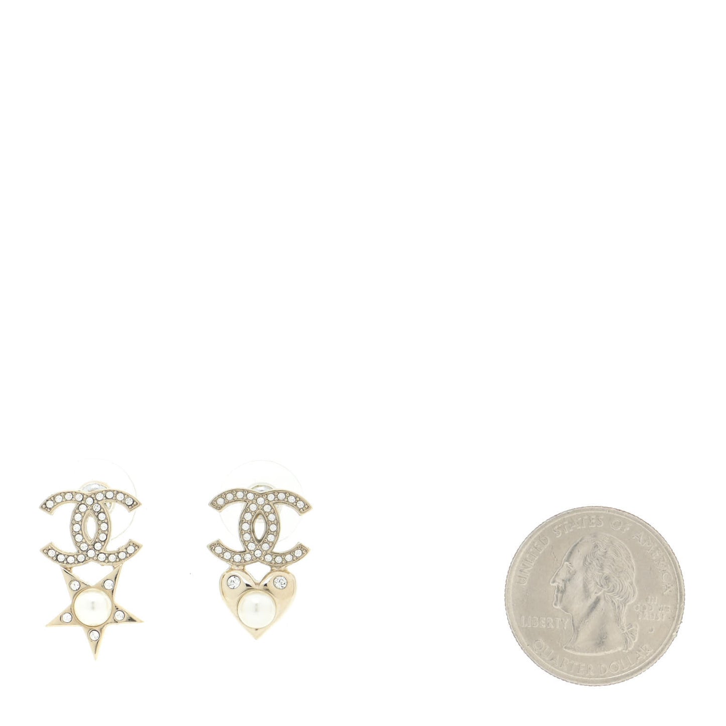 Crystal Pearl Charming Winter CC Star Heart Earrings Gold