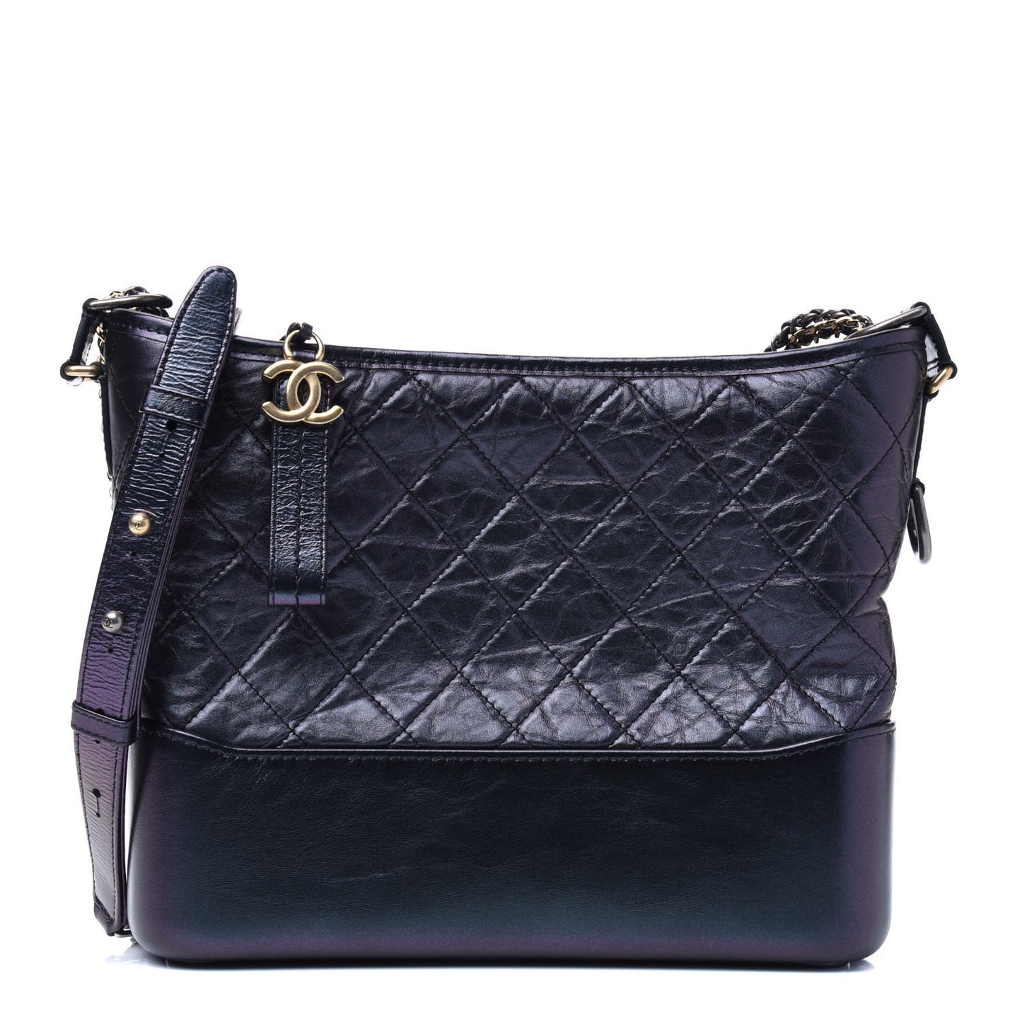 Iridescent Aged Calfskin Quilted Medium Gabrielle Hobo Black