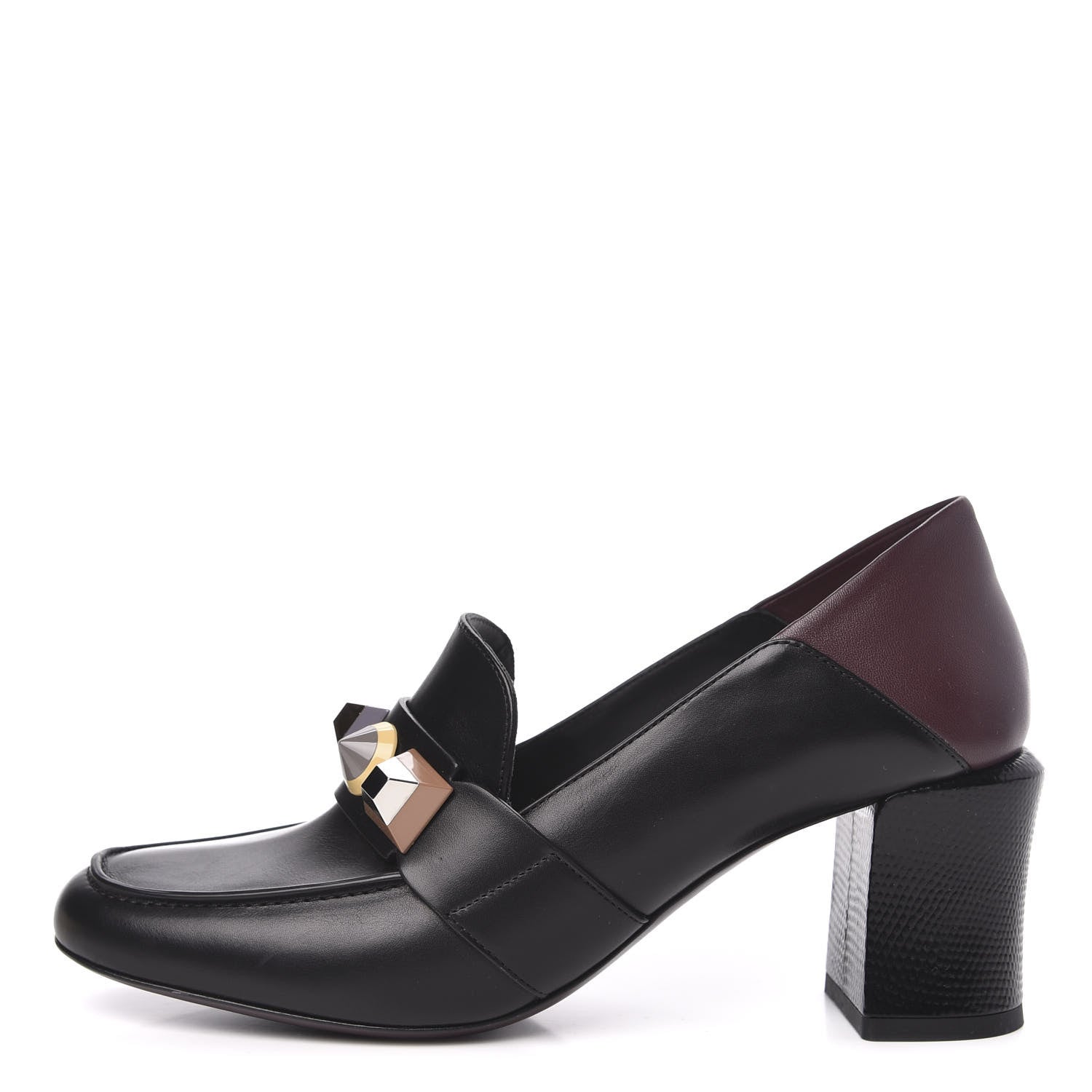 Fendi Calfskin Rainbow Studded Mid-Heel Loafer Pumps 39.5 Black Multicolor 1 of 8