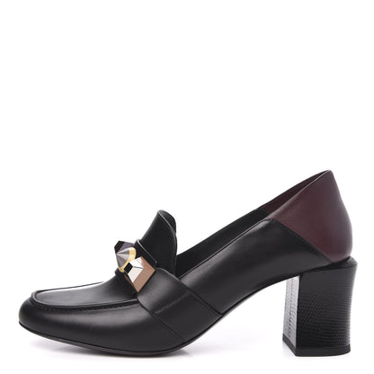 Fendi Calfskin Rainbow Studded Mid-Heel Loafer Pumps 39.5 Black Multicolor 1 of 8