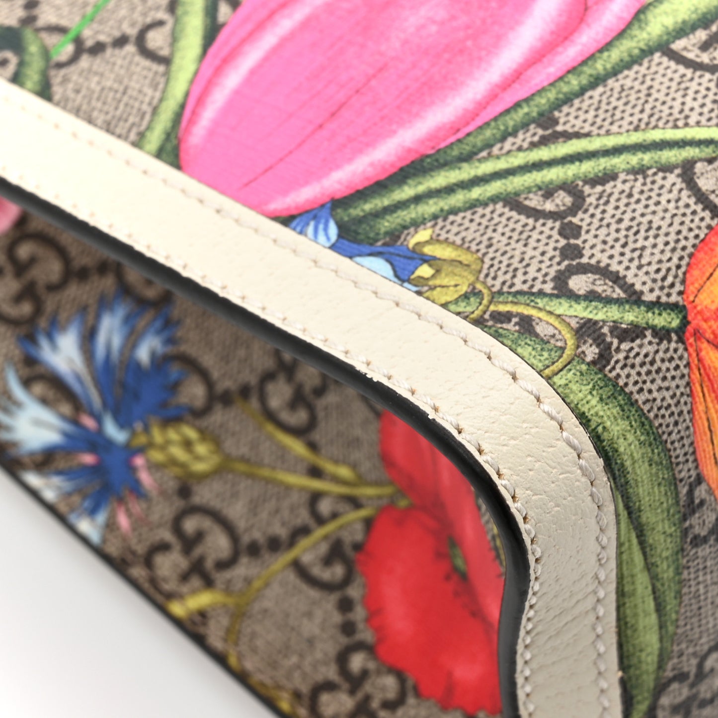 GG Supreme Monogram Flora Textured Calfskin Small Padlock Tote Beige Ebony Multicolor Mystic White