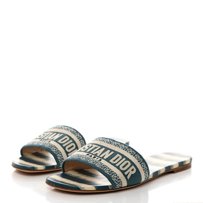Christian Dior Cotton D-Stripes Embroidered Dway Mules Slide Sandals 40 Deep Ocean 3 of 8