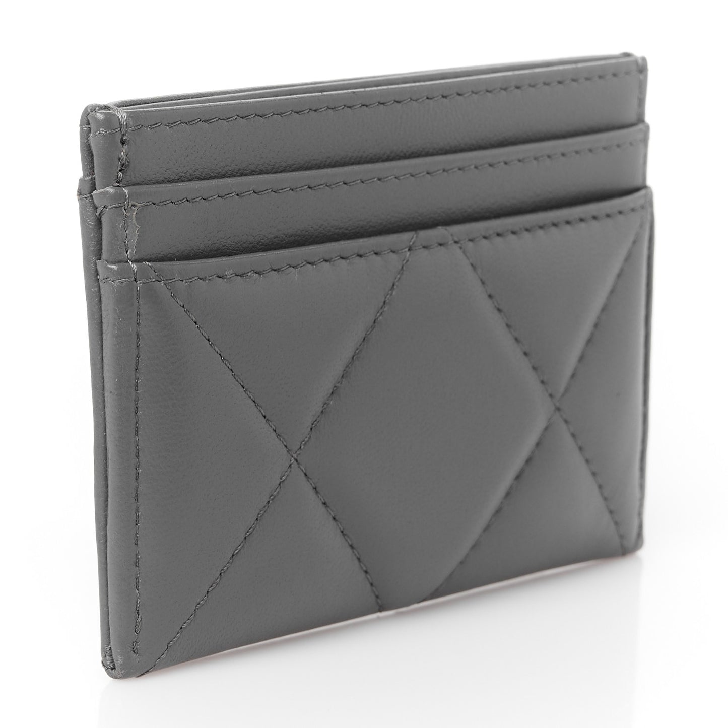 Lambskin Quilted Chanel 19 Card Holder Dark Grey