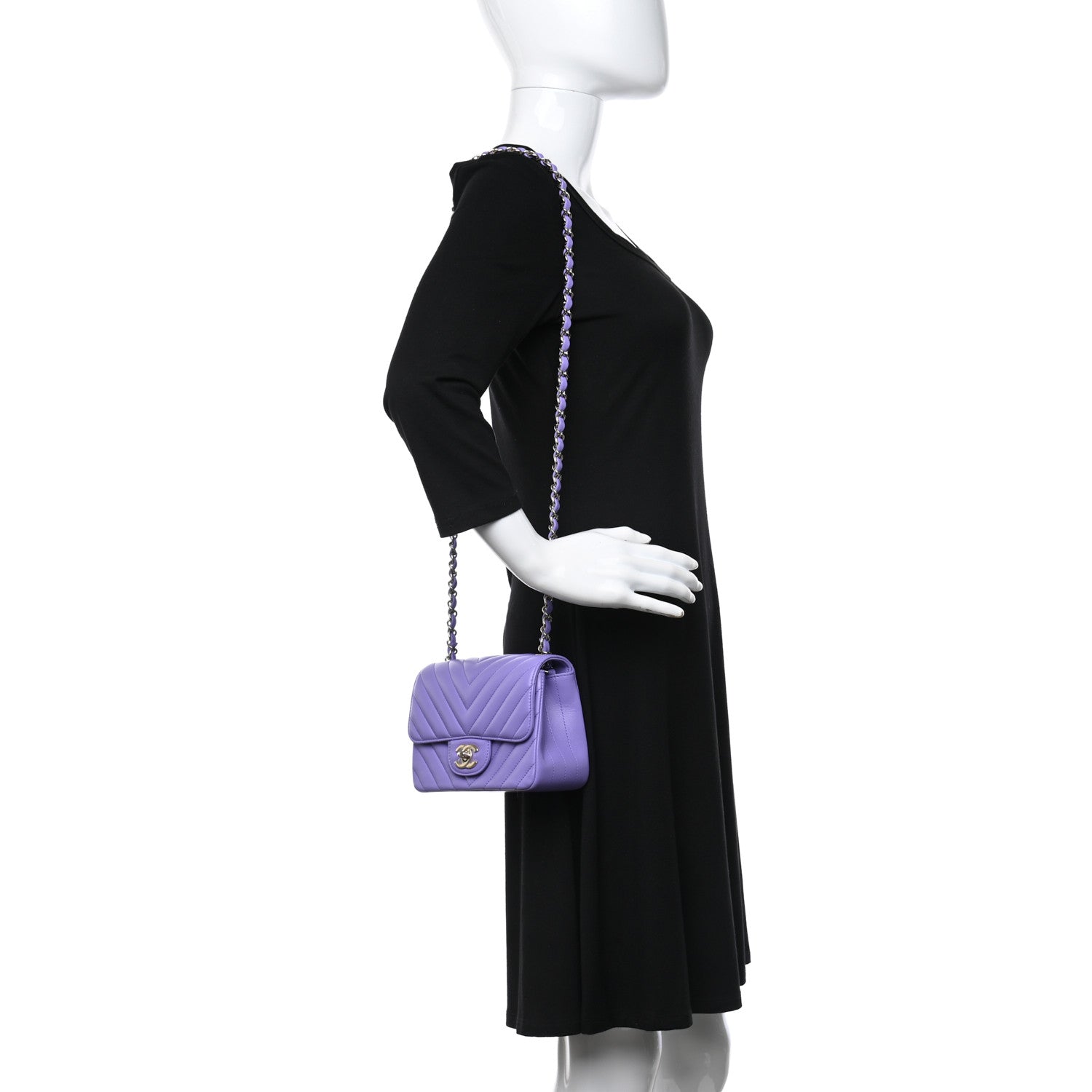Chanel Lambskin Chevron Quilted Mini Square Flap Purple 2 of 9