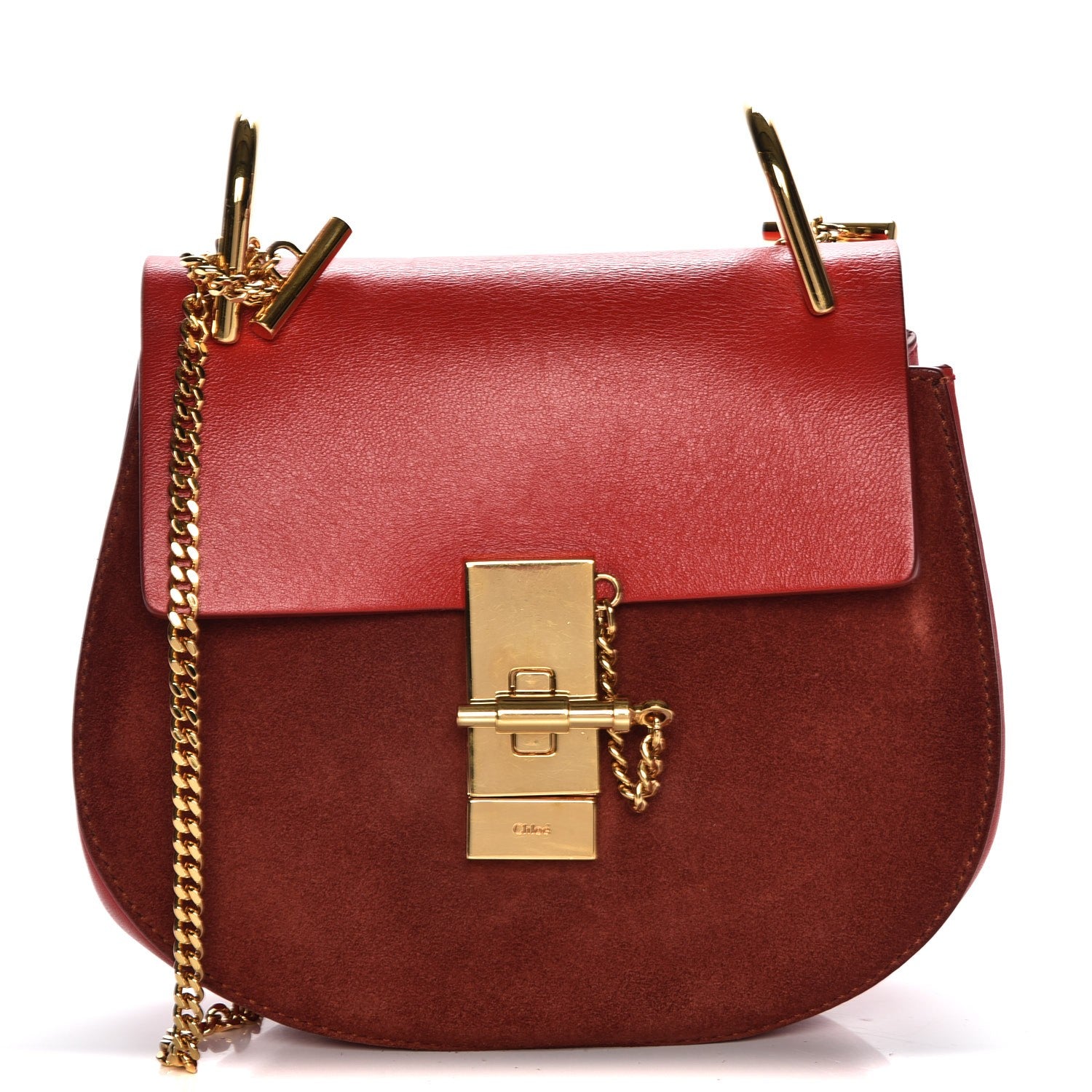 Chloe Lambskin Suede Calfskin Mini Drew Shoulder Bag Paprika Red 1 of 8