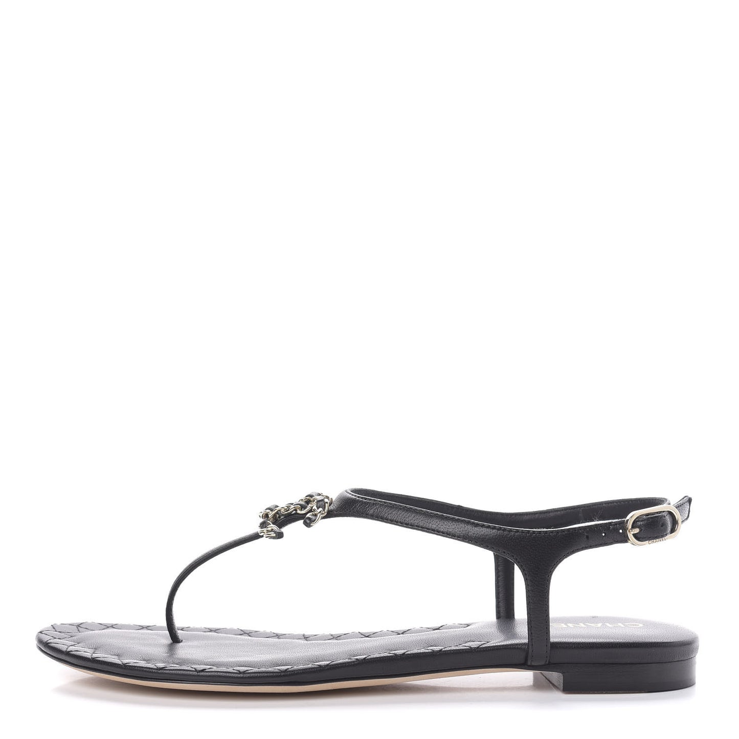 Lambskin Chain CC Logo Thong Sandals 37 Black