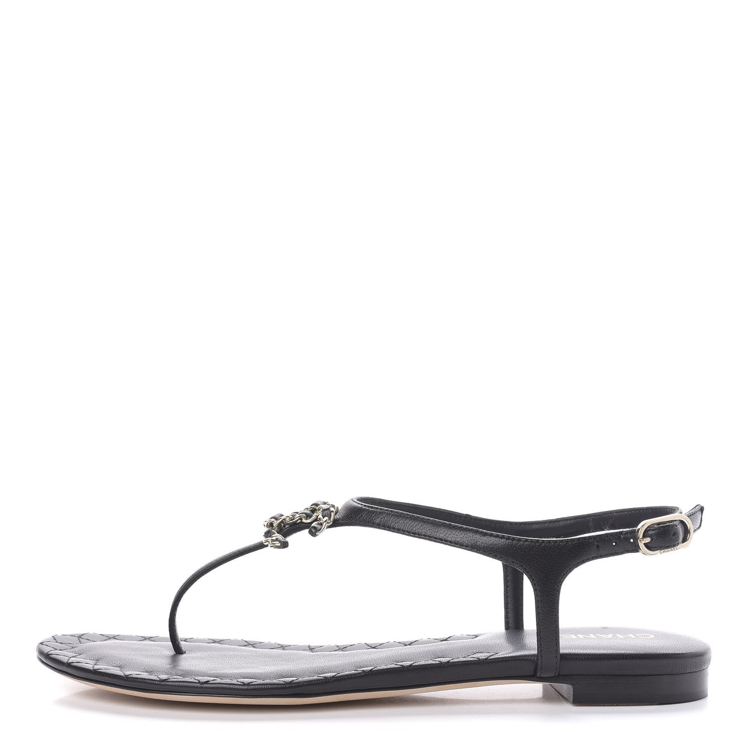 Chanel Lambskin Chain CC Logo Thong Sandals 37 Black 1 of 8