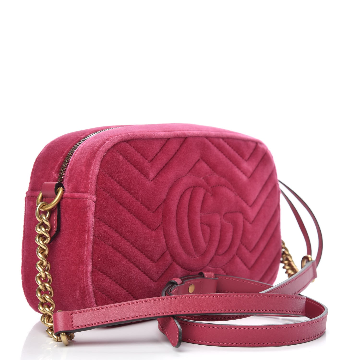 Gucci Velvet Matelasse Small GG Marmont Chain Shoulder Bag Light Raspberry Rose 3 of 12