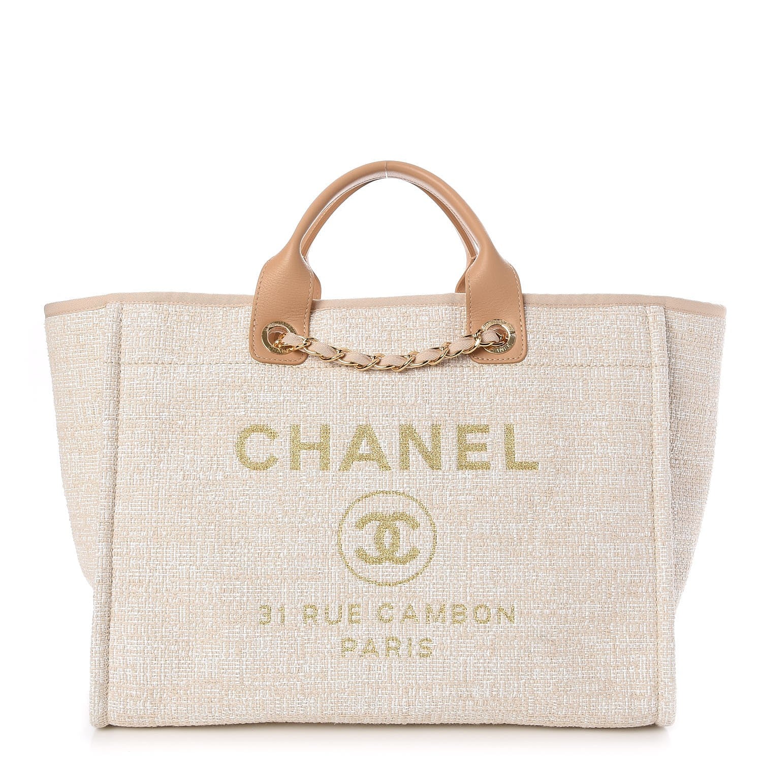 Chanel Canvas Large Deauville Tote Light Beige 1 of 8