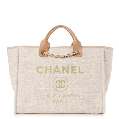 Chanel Canvas Large Deauville Tote Light Beige 1 of 8