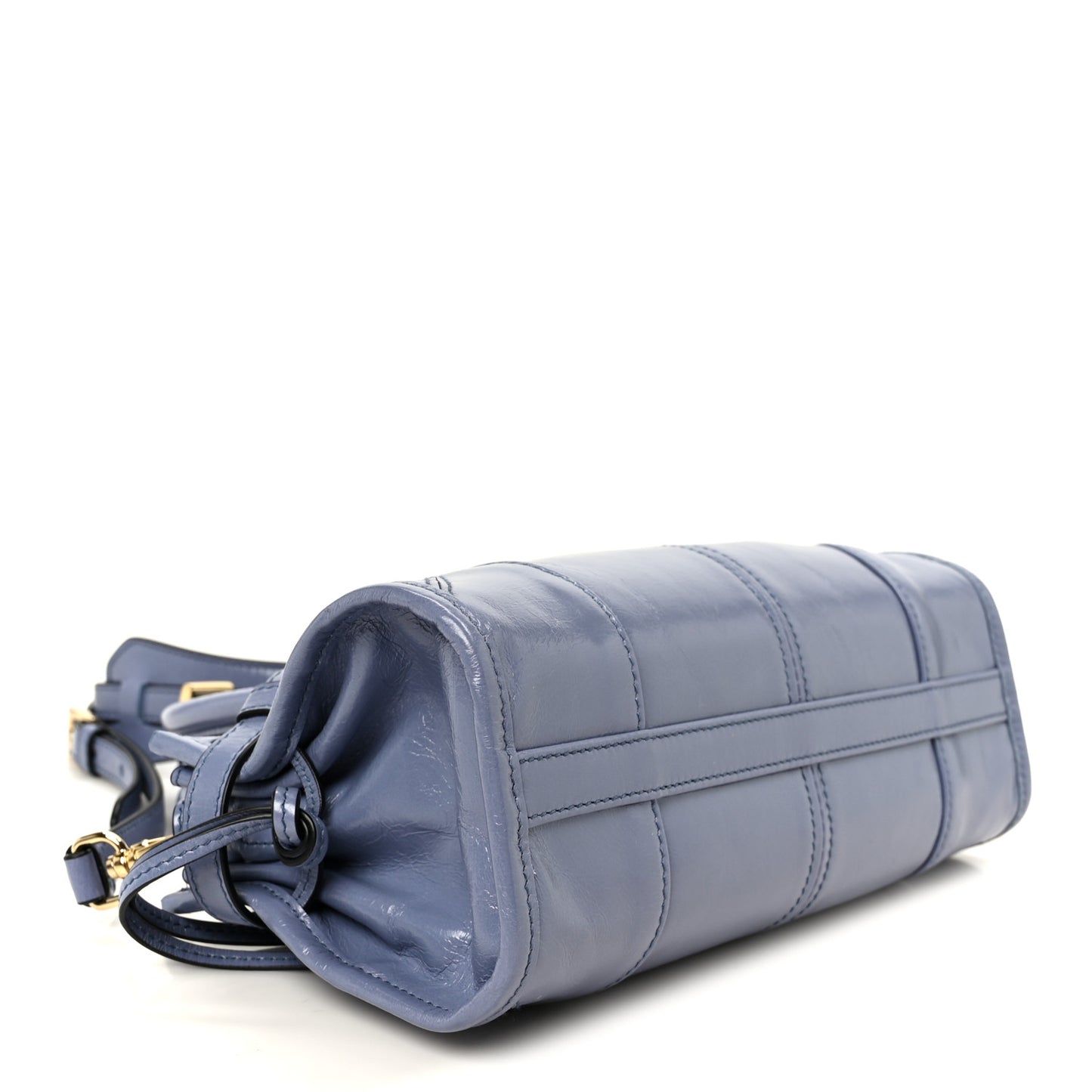 Glossy Calfskin Triangle Mini Bonnie Shoulder Bag Aviation Blue
