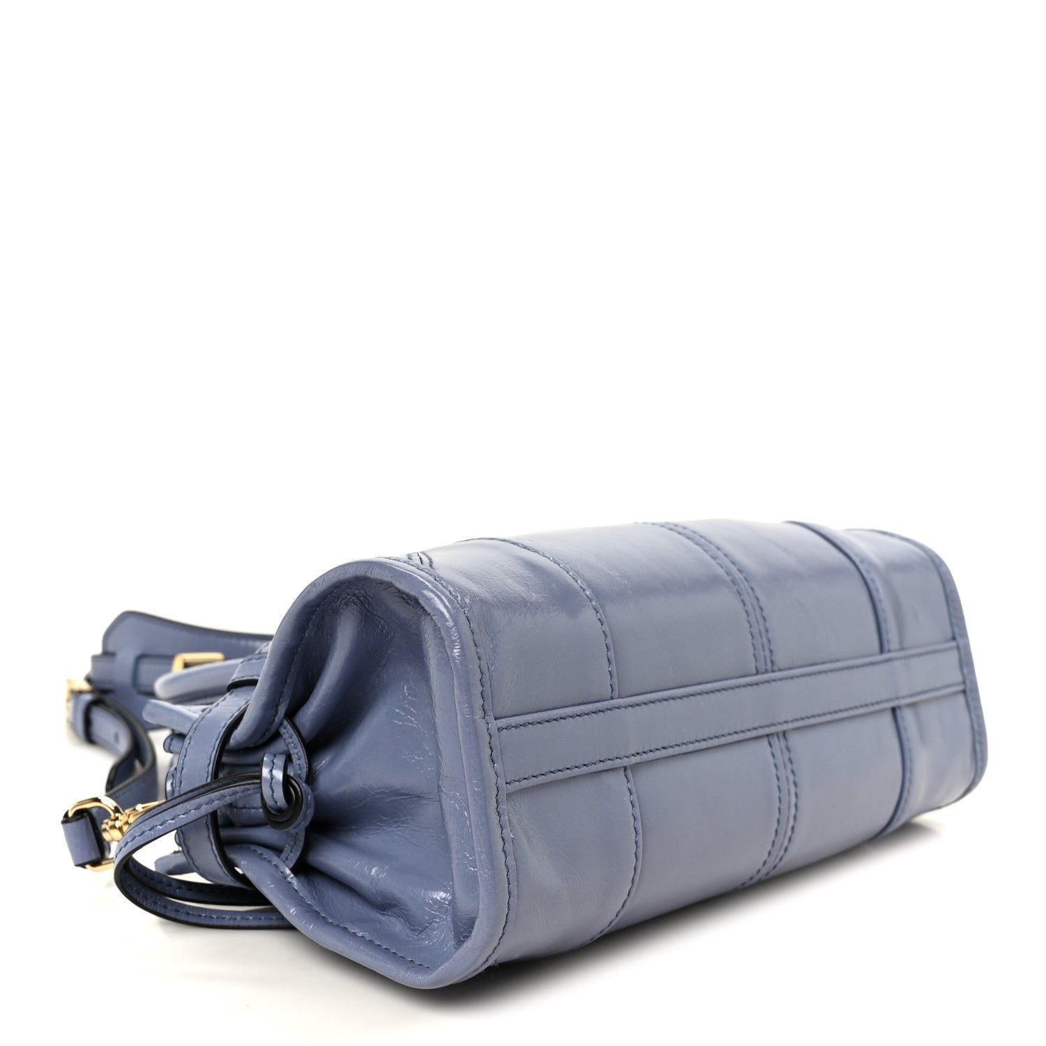 Prada Glossy Calfskin Triangle Mini Bonnie Shoulder Bag Aviation Blue 4 of 10