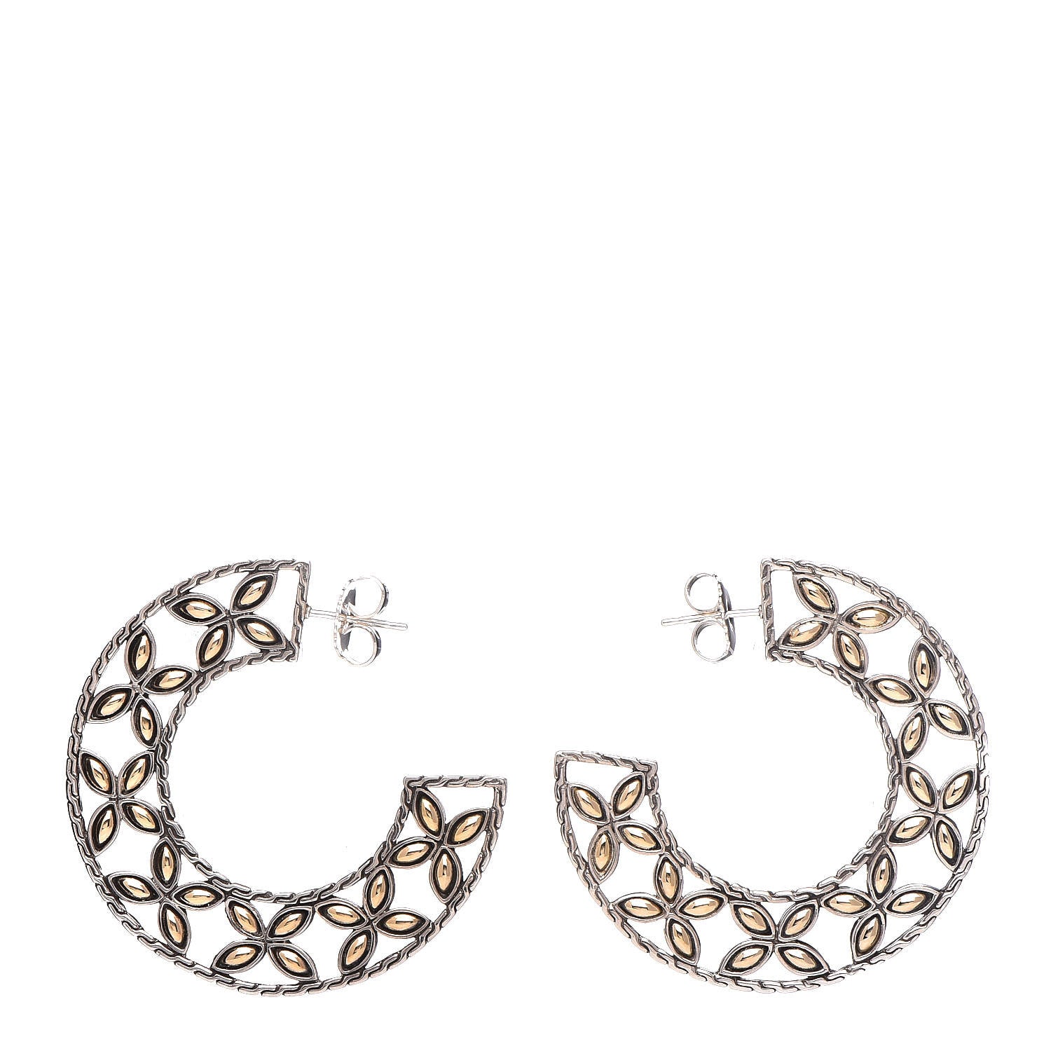 John Hardy Sterling Silver 18K Yellow Gold Batu Kawung Hoop Earrings 1 of 5