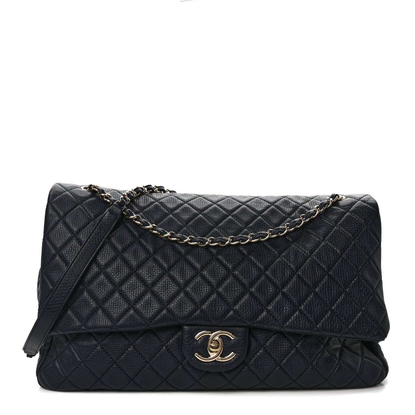 Calfskin Quilted XXL Travel Flap Bag Navy