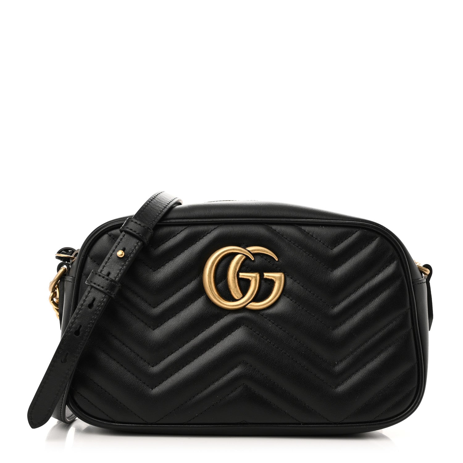 Gucci Calfskin Matelasse Small GG Marmont Chain Shoulder Bag Black 1 of 10