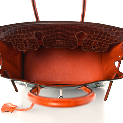 Hermes Shiny Niloticus Crocodile Horseshoe Birkin 30 Vert Emeraude Orange Miel 7 of 35