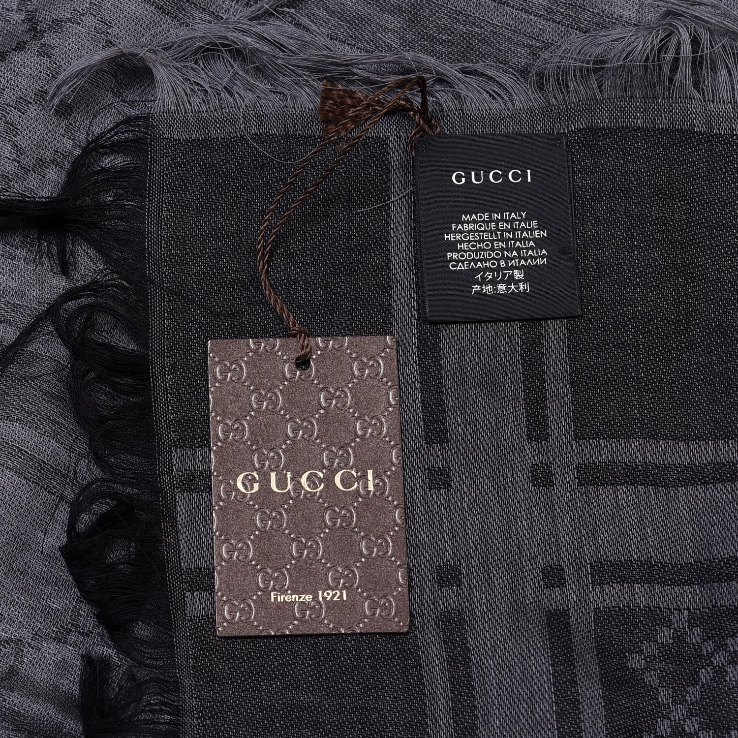Gucci Wool Silk GG Monogram Diamante Plaid Surviee Shawl Graphite Black 6 of 7